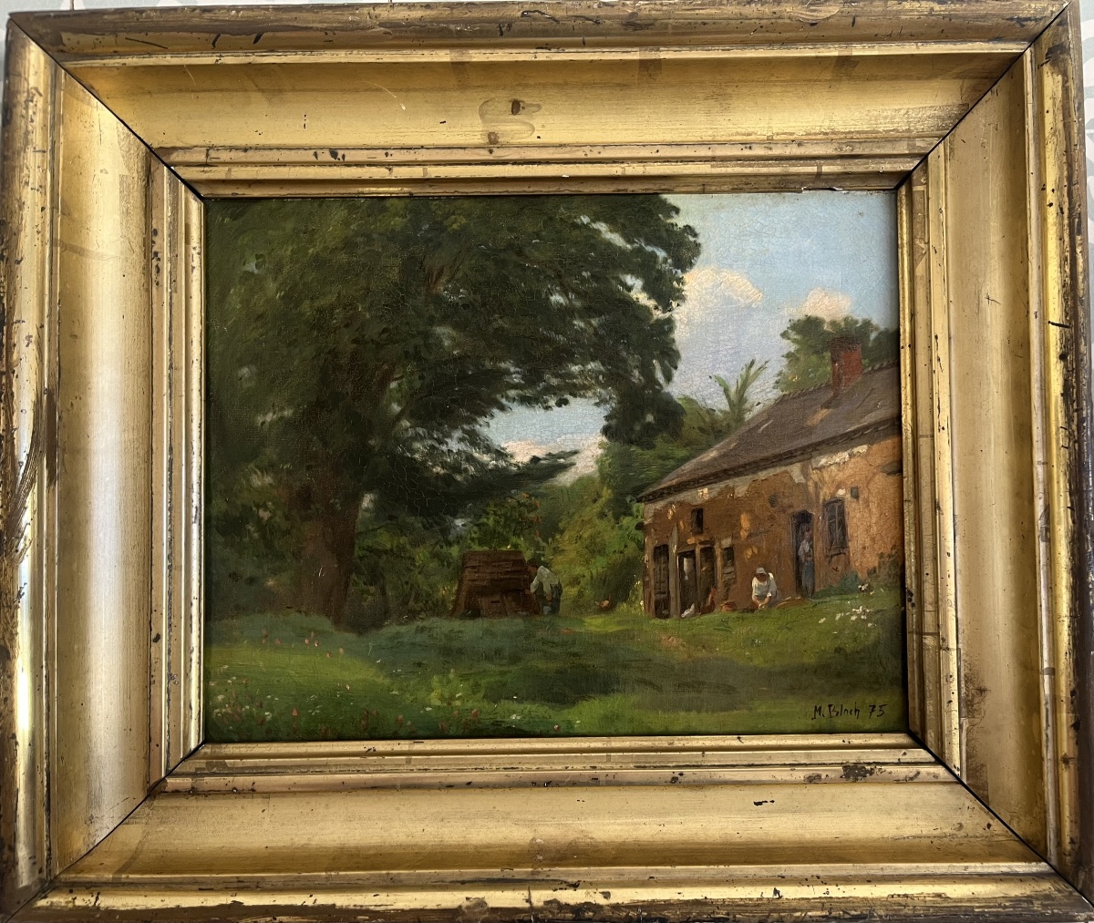 Tableau XIX ème paysage ferme peinture signée Marcel Bloch 1875-photo-2