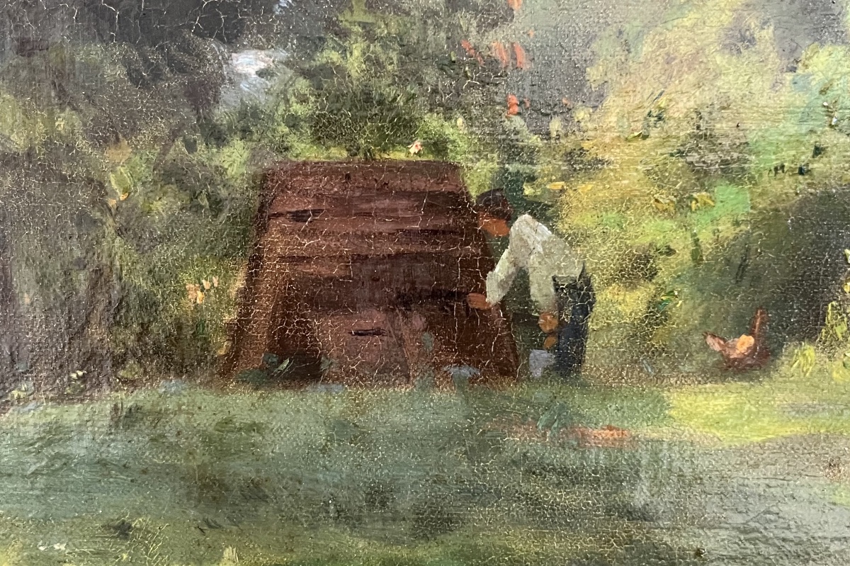 Tableau XIX ème paysage ferme peinture signée Marcel Bloch 1875-photo-1