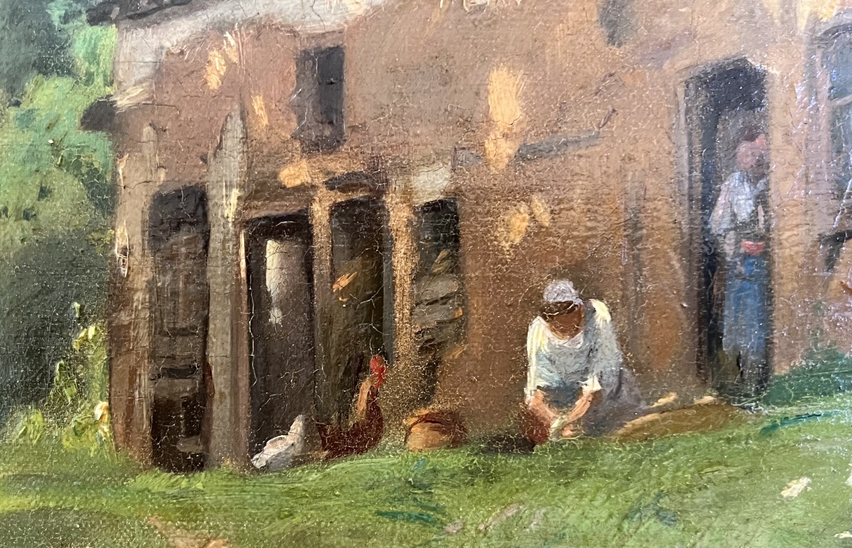 Tableau XIX ème paysage ferme peinture signée Marcel Bloch 1875-photo-2