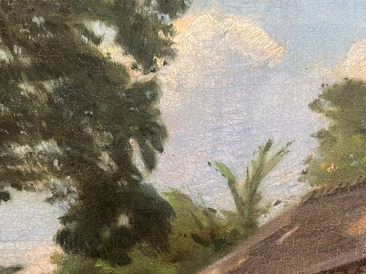 Tableau XIX ème paysage ferme peinture signée Marcel Bloch 1875-photo-4