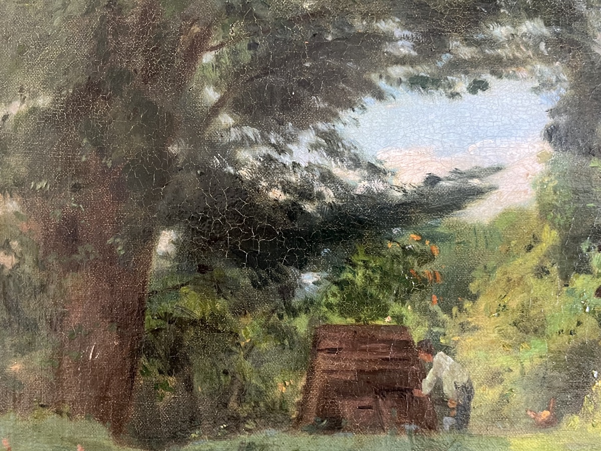 Tableau XIX ème paysage ferme peinture signée Marcel Bloch 1875-photo-5