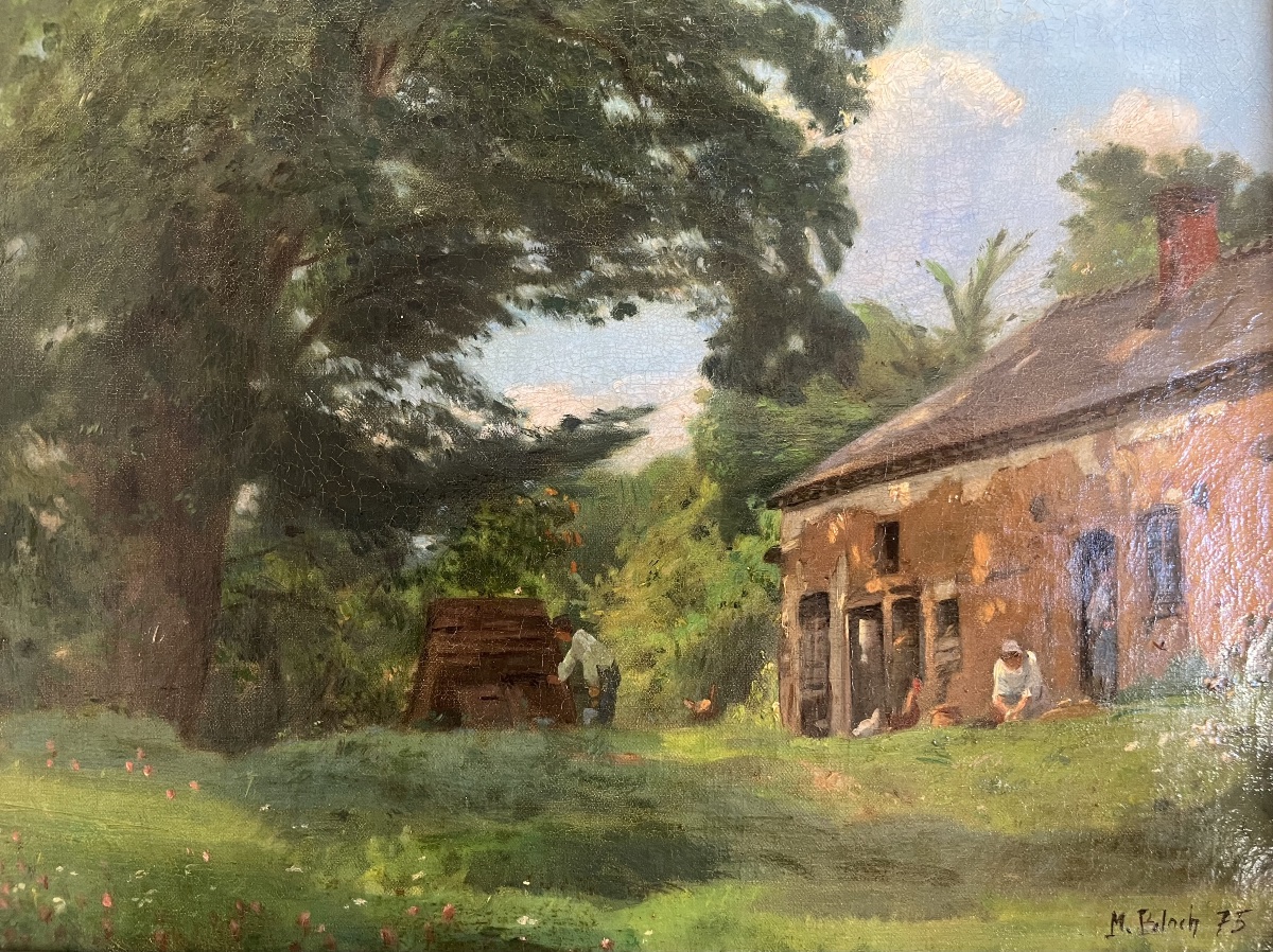 Tableau XIX ème paysage ferme peinture signée Marcel Bloch 1875