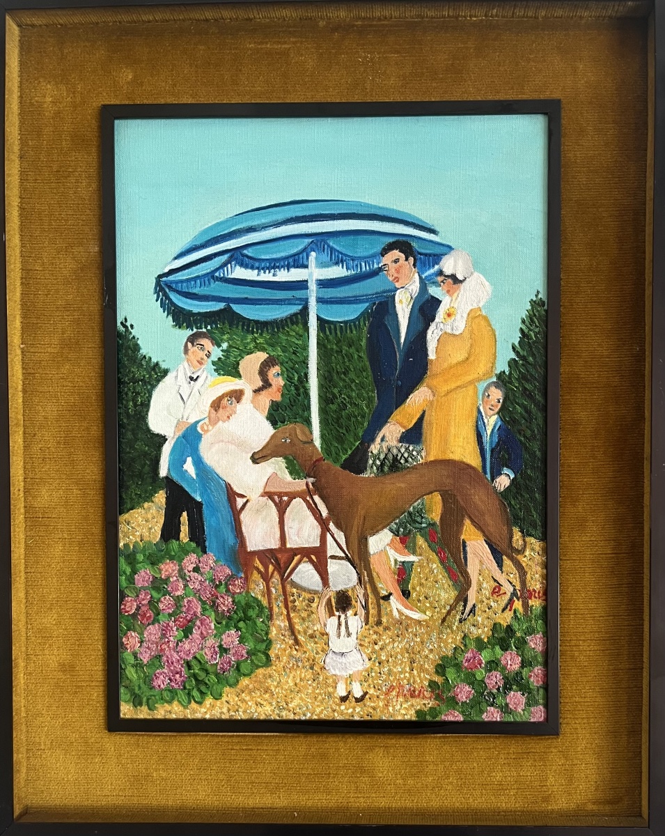 Naïve Art Painting Depicting A Day At The Races; Signed “grand’mere Paris”-photo-2