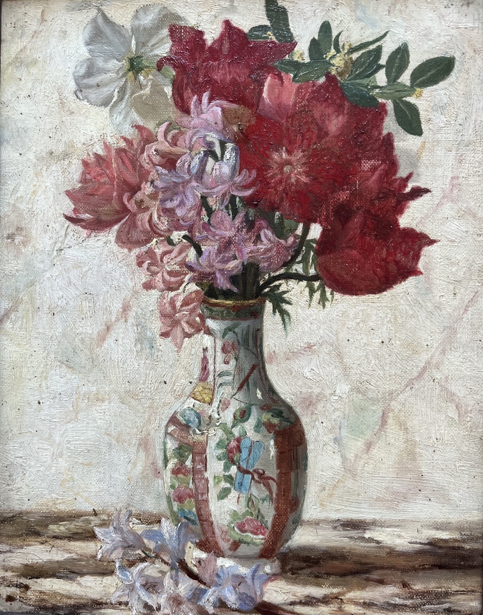 Tableau milieu XIX ème bouquet de fleurs peinture anonyme.-photo-4