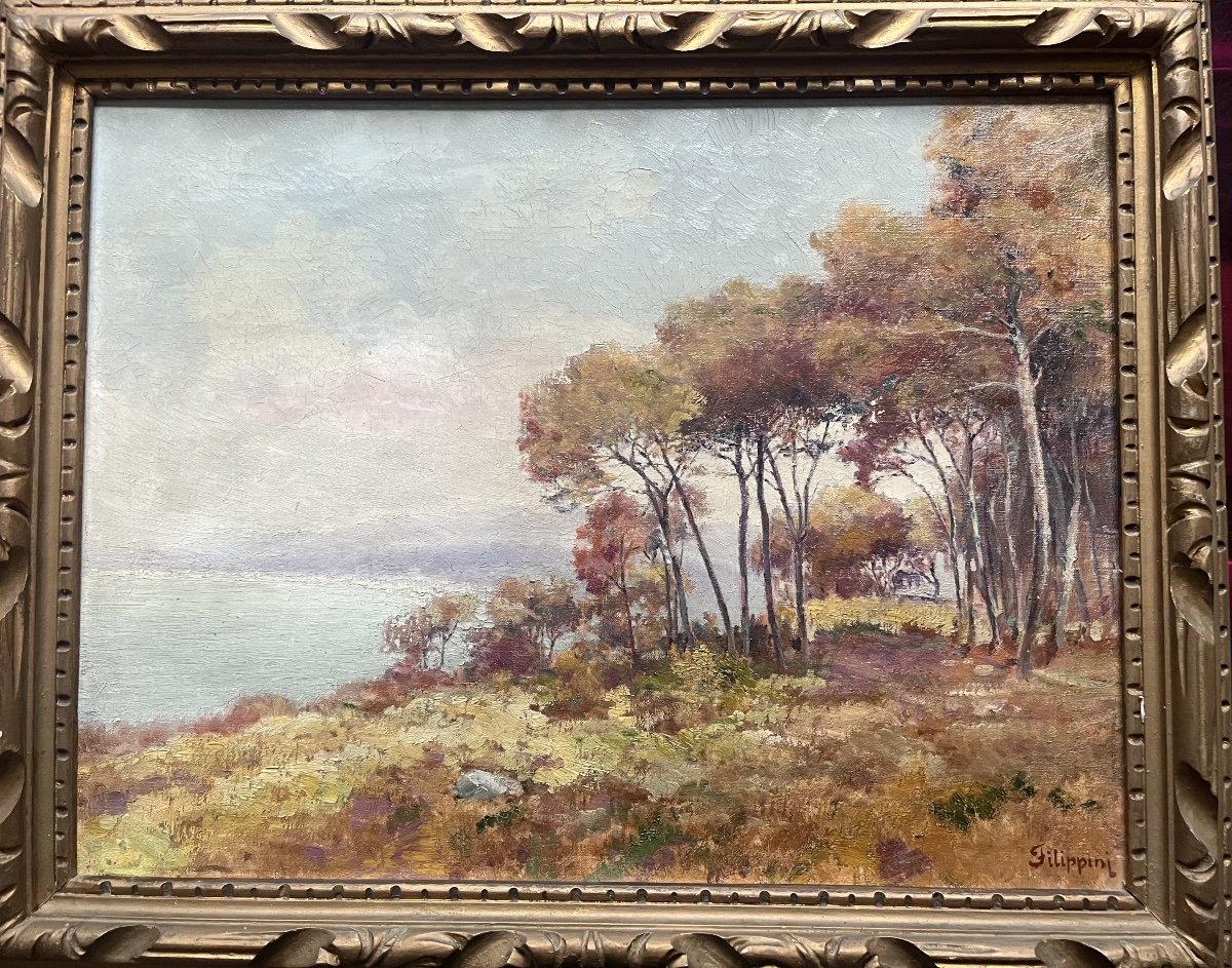 Painting: Italy (italia) — Southern Landscape, Signed By Emilio Filippini (1870–1938)-photo-4