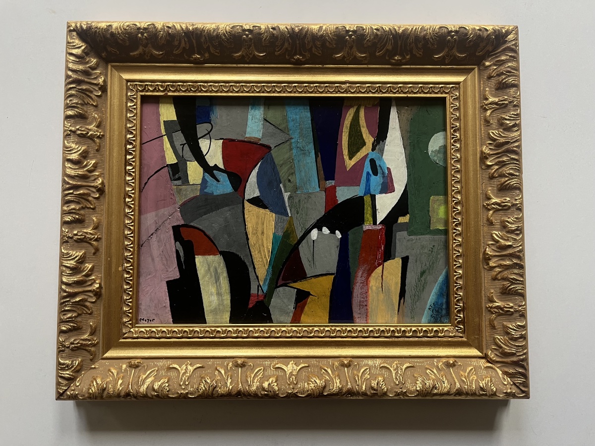 Tableau abstrait composition géométrique peinture signée Meyer-photo-2
