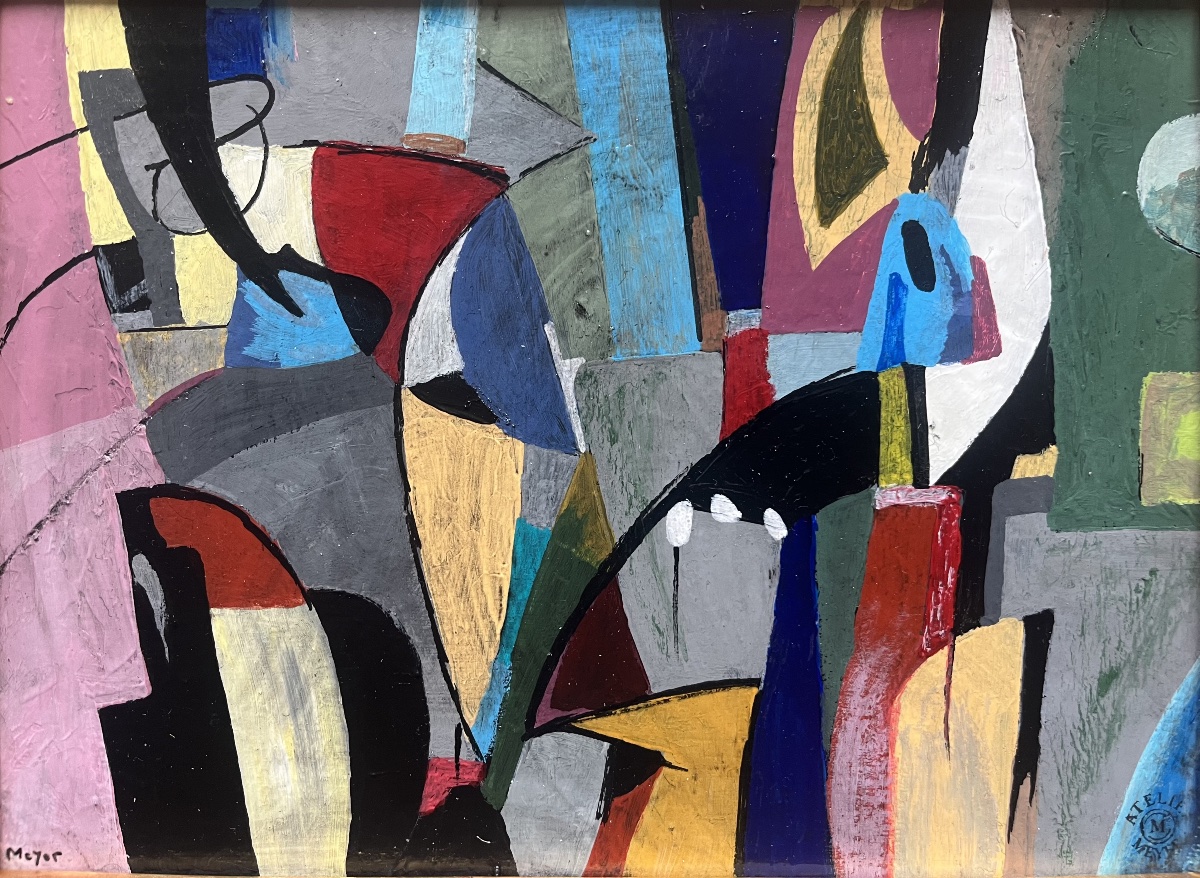 Tableau abstrait composition géométrique peinture signée Meyer-photo-2