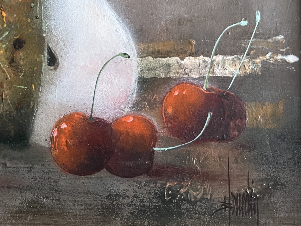 Tableau nature morte au bol et aux chardons peinture huile signée Bernard Louedin-photo-3