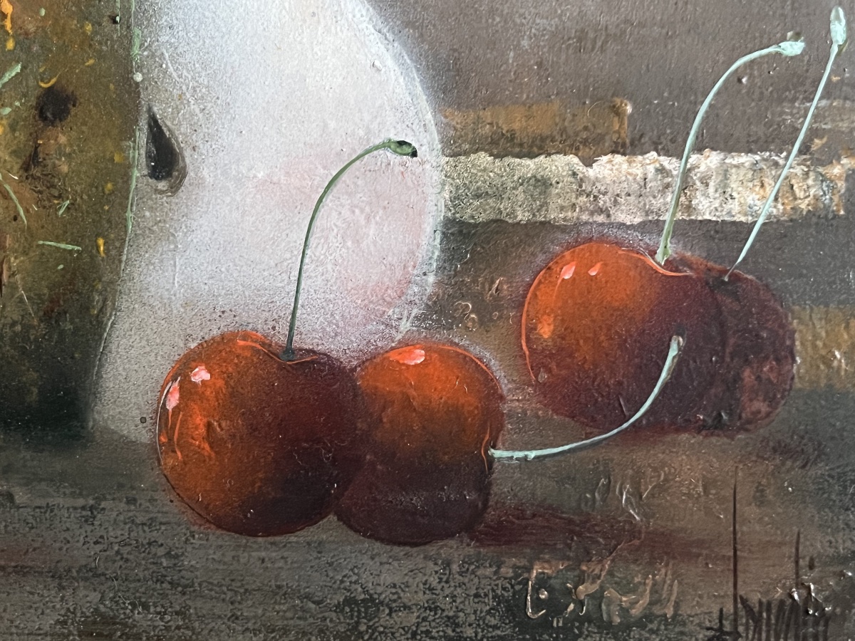 Tableau nature morte au bol et aux chardons peinture huile signée Bernard Louedin-photo-4