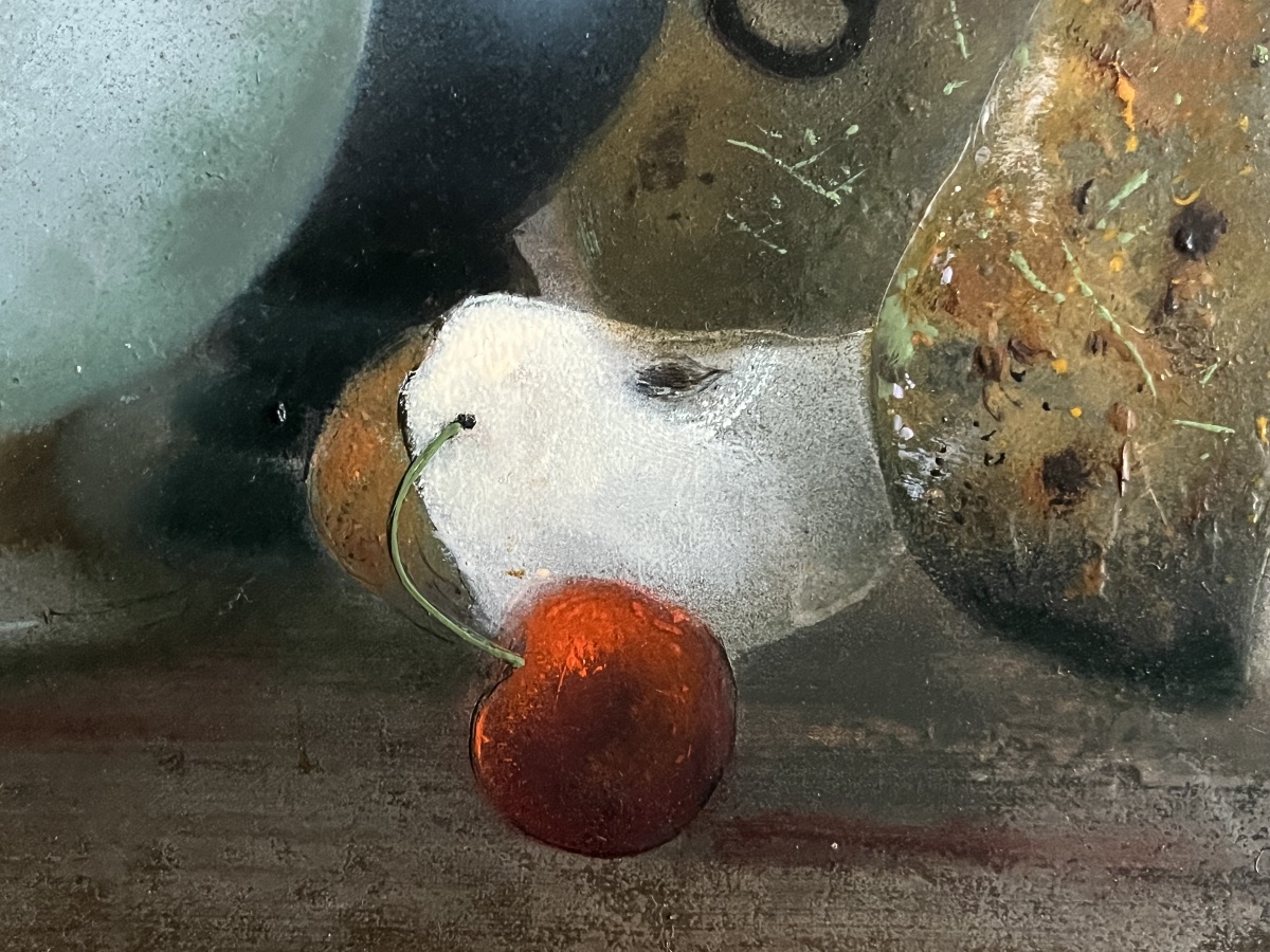 Tableau nature morte au bol et aux chardons peinture huile signée Bernard Louedin-photo-2