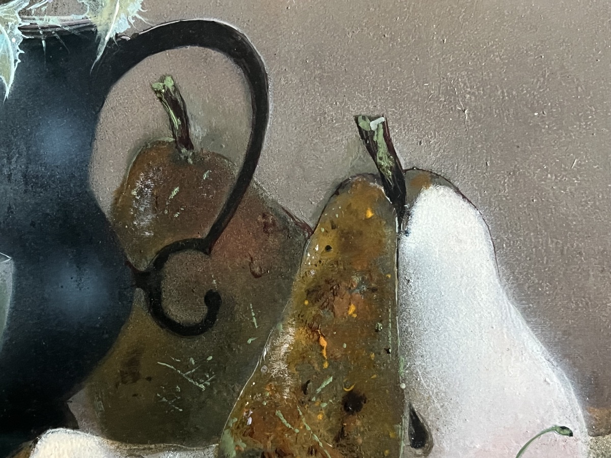 Tableau nature morte au bol et aux chardons peinture huile signée Bernard Louedin-photo-3