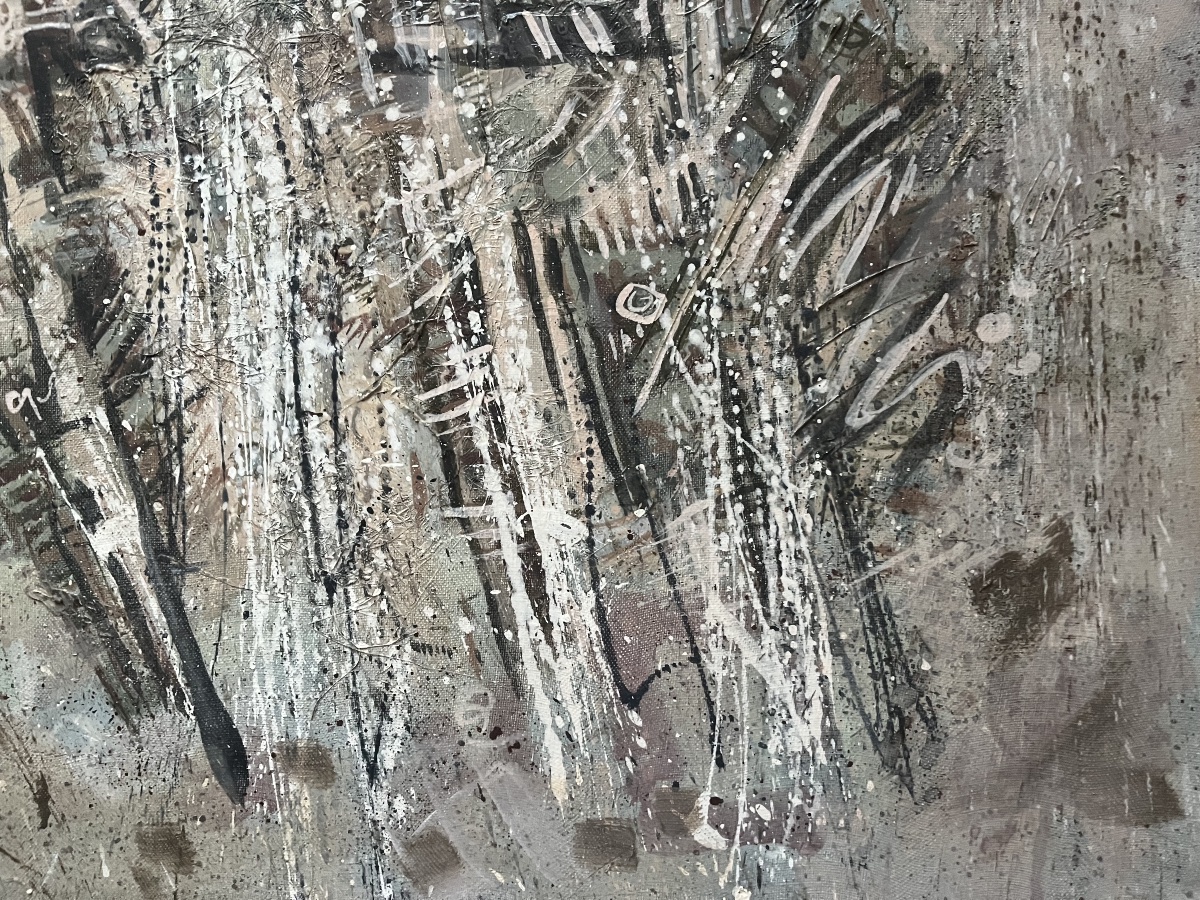 Tableau abstrait collage peinture signée et datée au dos -photo-3