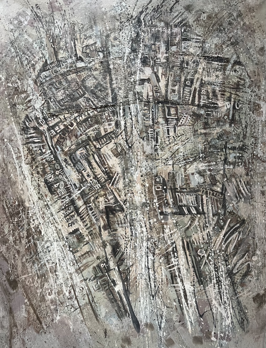 Tableau abstrait collage peinture signée et datée au dos 