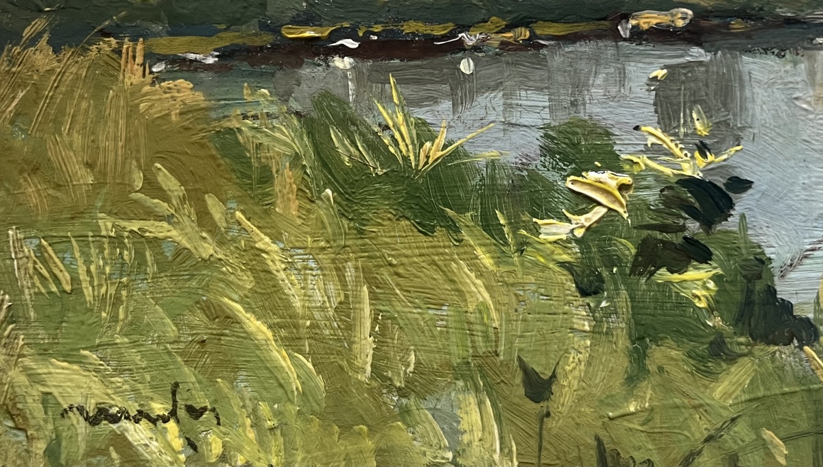 Tableau post impressionniste paysage fluvial peinture signée Raymond Renefer 1879-1957-photo-3