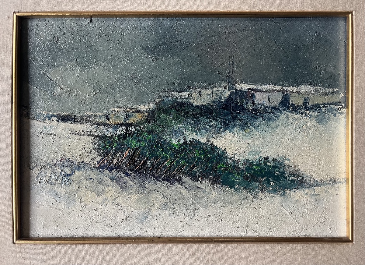 Tableau Italie Italia paysage de neige expressionniste peinture signée Mario Lupo