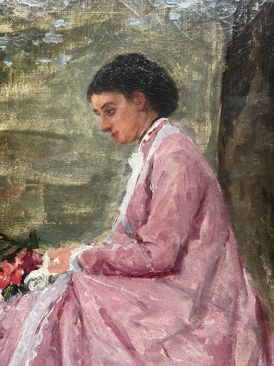 Tableau Espagne  catalan portrait femme peinture signée Felipe Maso 1851-1929-photo-4