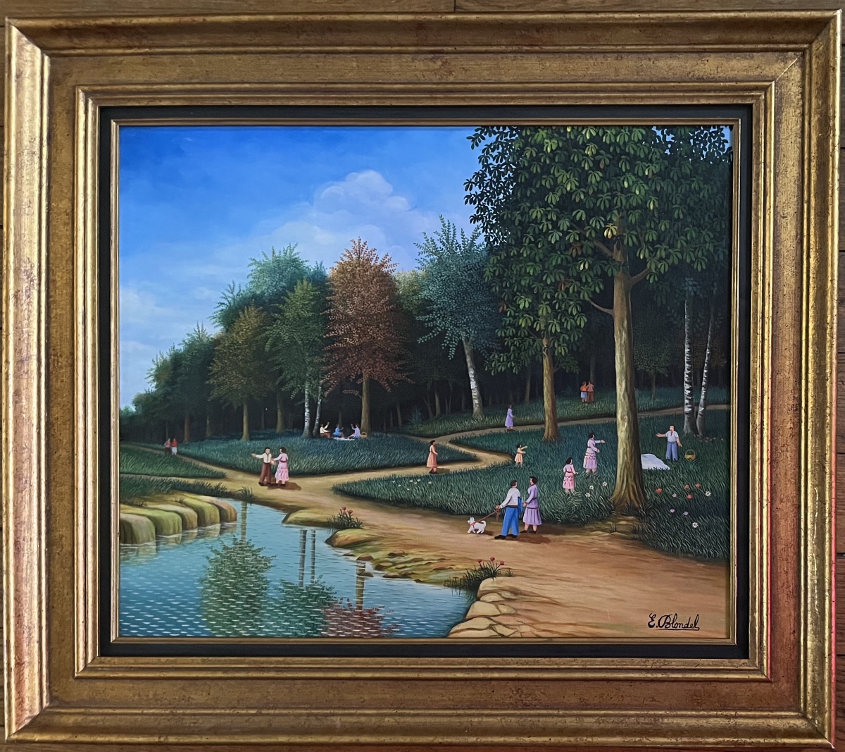 Tableau école naive française paysage animé peinture signée Émile Blondel 1893-1970-photo-5