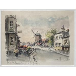 Denis Verspecht 1919-1996 - Paris Montmartre Moulin De La Galette Watercolor Signed