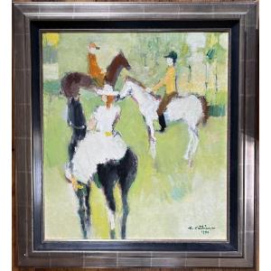 Augustin Costinescu 1943-2021 - Romania Romania Horse Riders Painting Signed And Framed