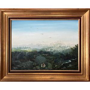 Jacqueline David - Naive Art Austria Salzburg Landscape And Musicians Naive Oil Signed