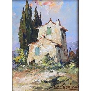 Tableau paysage Marseille école provençale le Mas peinture signée Fortuné Car 1905-1970