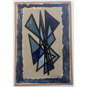 Tableau école de Paris composition abstraite peinture signée et datée Jean Signovert 1958