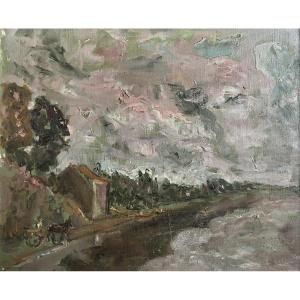 Expressionist Painting, Lyon School, Truphemus, Fusaro, Countryside Landscape By René Hamiot