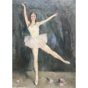 Tableau ancien tutu ballerine opéra danseuse peinture signée Léon Galand 
