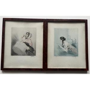 Art déco boudoir élégantes deux gravures signées Jean Hardy proche Icart 