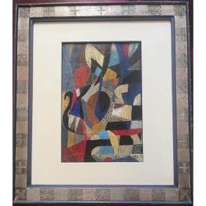 Abstract Painting With A Geometric Composition, Signed By Meyer