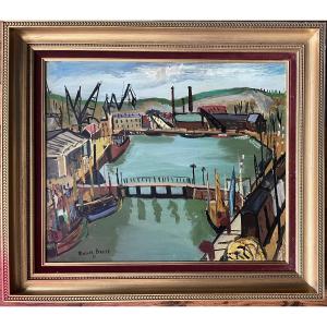 Painting Of The Dieppe Harbor; Signed And Dated By Marcel Basler, 1947