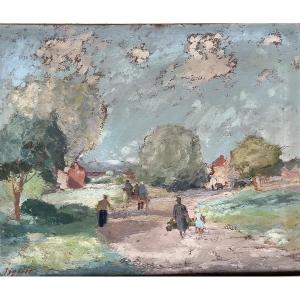 Tableau paysage impressionniste proche Luce peinture signée Edmond Sigrist 1882-1947