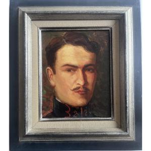Tableau portrait officier militaire guerre 14-18 peinture anonyme