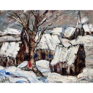 Tableau expressionniste paysage de neige peinture signée Henri d’Anty 1910-1998