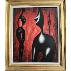 Surrealist Futurist Painting Signed By Raymond Georgein