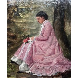 Tableau Espagne catalan portrait femme peinture signée Felipe Maso 1851-1929