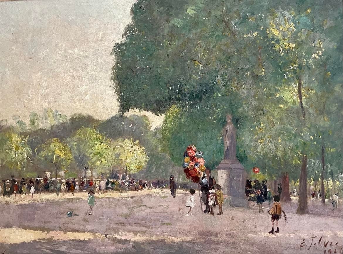 Edouard Febvre (1885-1967) - "Jeux d'enfants au jardin du Luxembourg -1934" HST signée 60x45cms