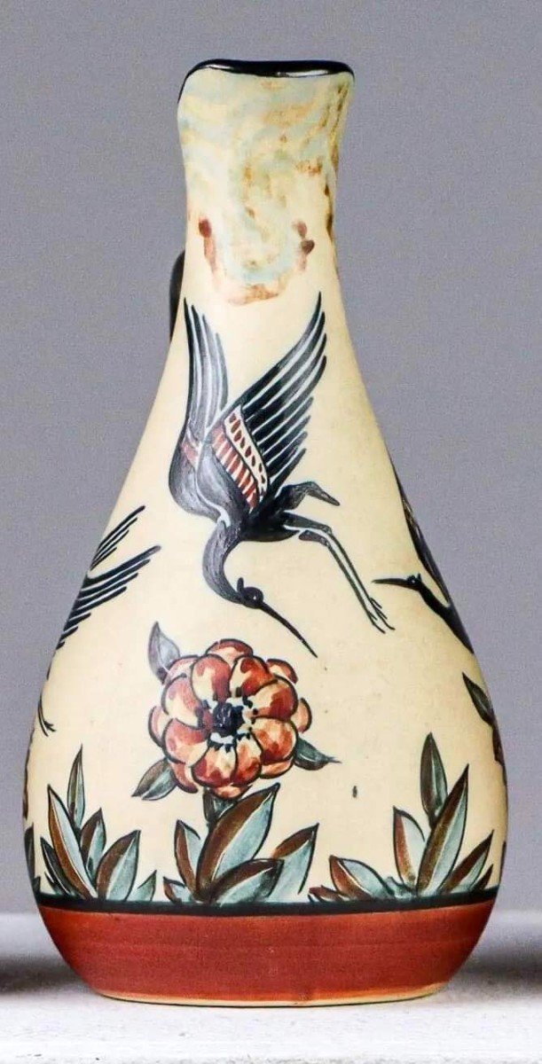 Ciboure, Rare Pitcher Decorated With Birds, "very Chic", Fischer Period, H: 17cms