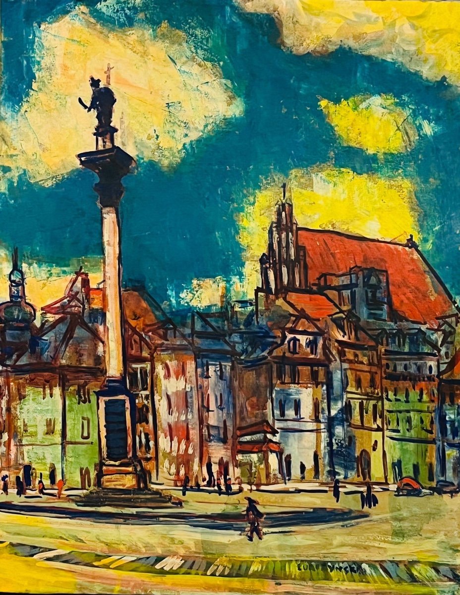 Mieczysław Lurczynski (1908-1992) « La Place Zamkowy à Varsovie » Huile sur carton 40x50