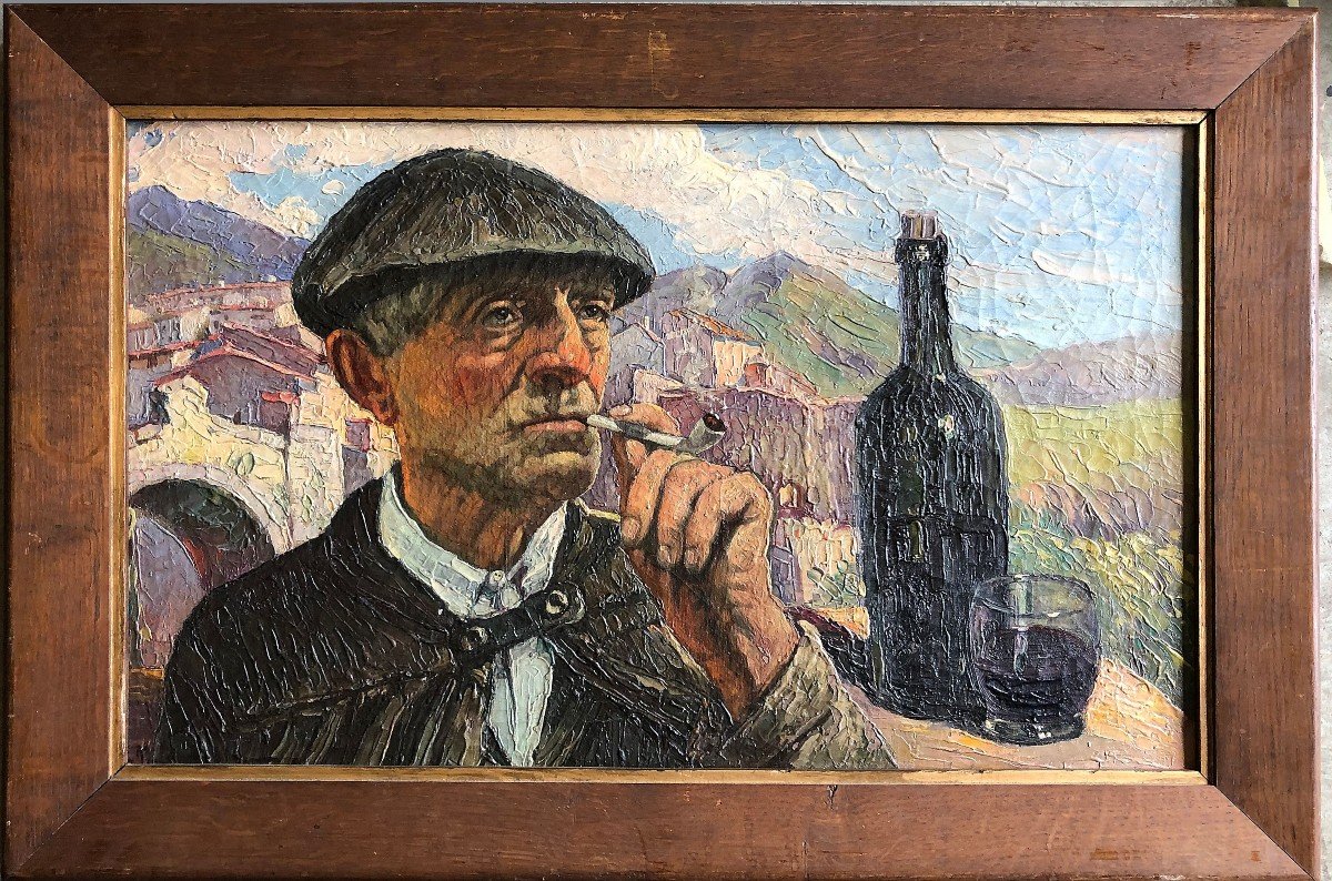 Marcel Poissonnie  "vigneron Basque ” Hst Signée 61 X 38,5 Cms - Vers 1920-1930-photo-2