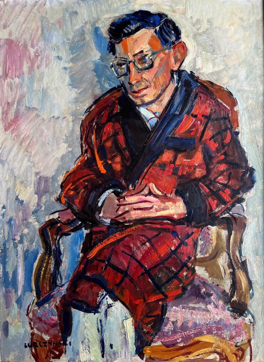 Mieczysław Lurczynski (1908-1992) “portrait Of Prince W. Czartoryski” Oil On Cardboard 73x54
