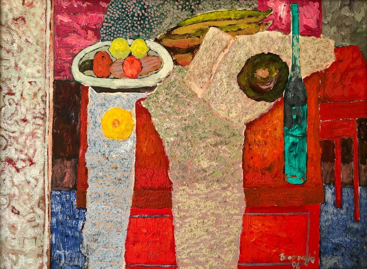Andrzej Borowski (1969 Zywiec -) Ecole Polonaise contemporaine "Nature morte" HST signée (1986)