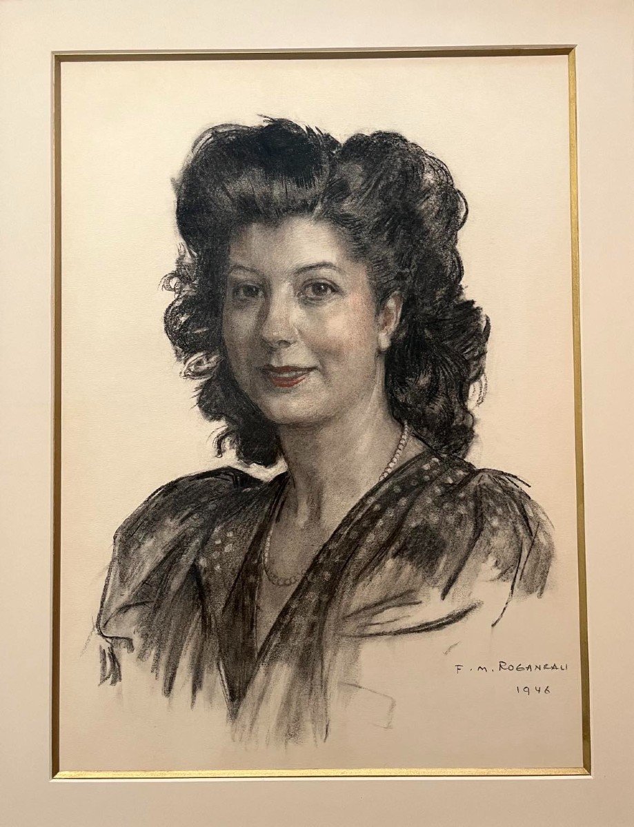 François-maurice Roganeau (1883-1973) “portrait Of A Woman” Charcoal And Pastel 1946 61x 46 Cm-photo-2