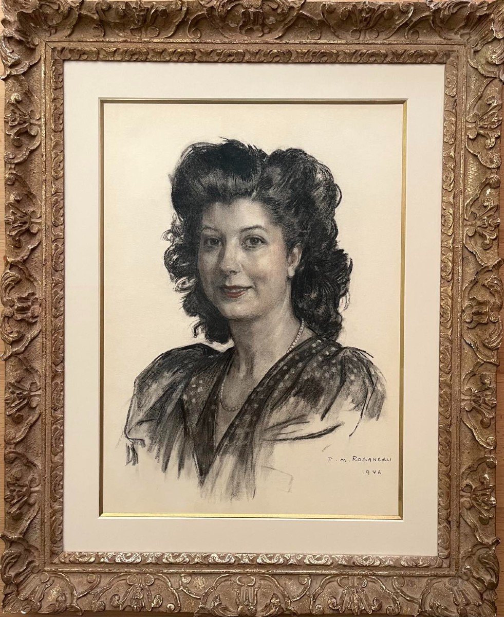 François-maurice Roganeau (1883-1973) “portrait Of A Woman” Charcoal And Pastel 1946 61x 46 Cm-photo-3