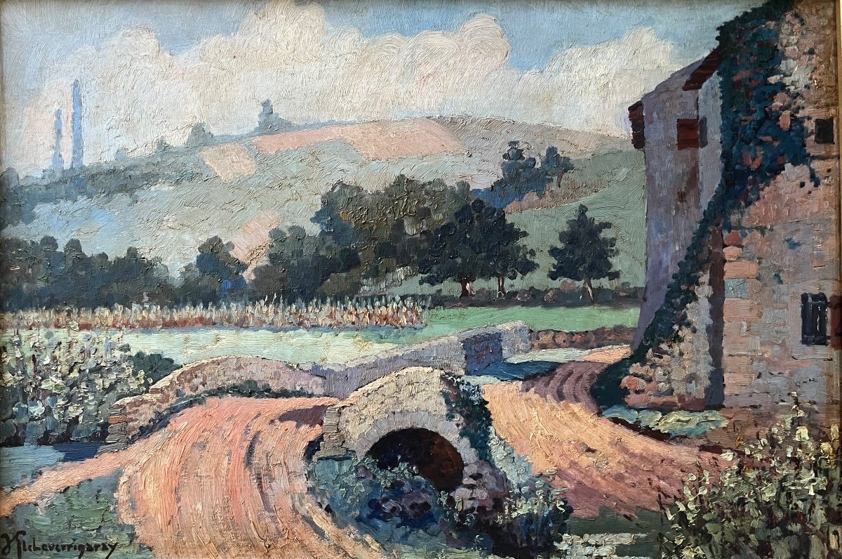 Jean Etcheverrigaray (1877-1952) “old Bridge In The Basque Country” Oil On Panel Signed 55x38