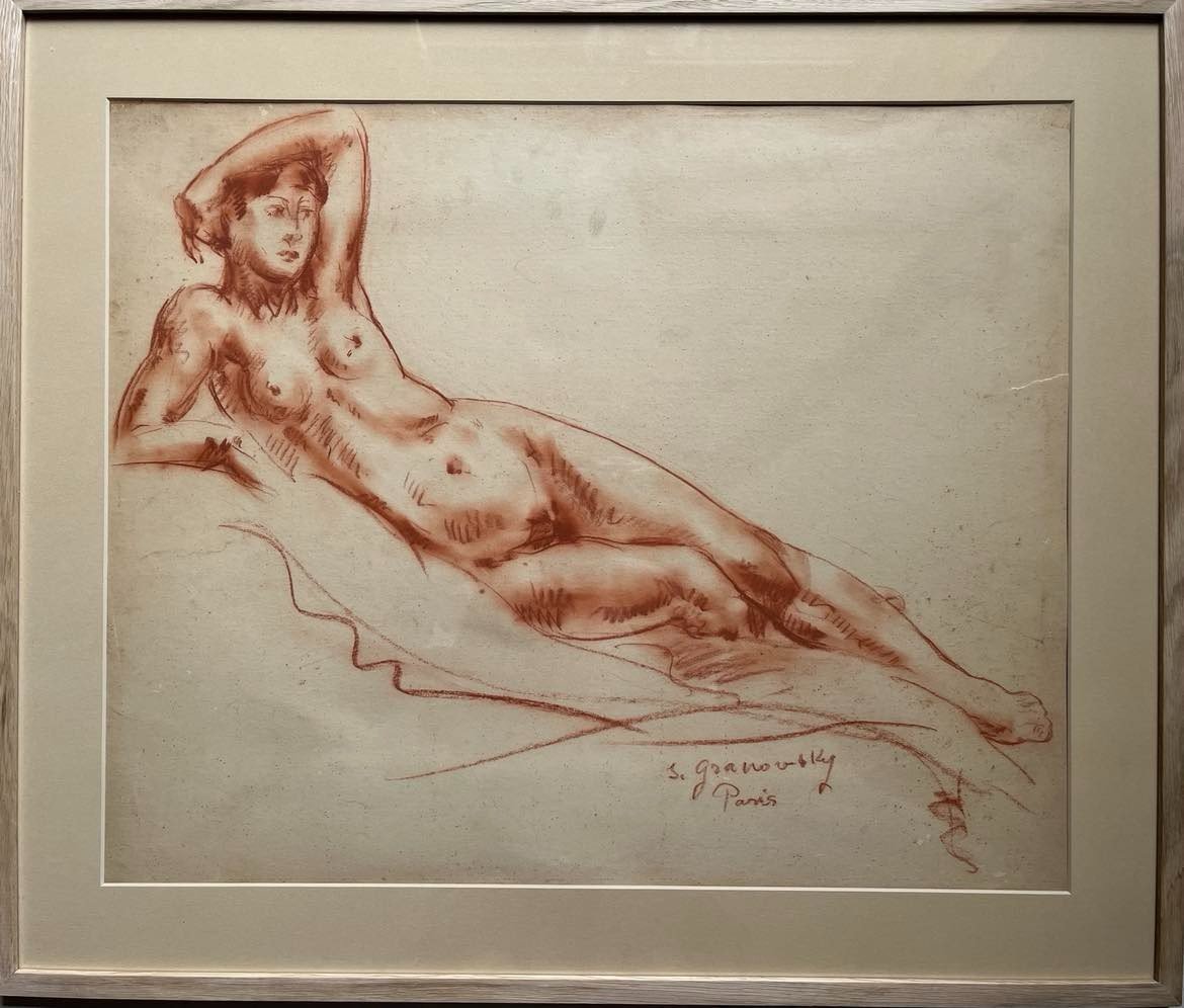 Samuel Granowsky (1882 Ekaterinoslav-1942 Auschwitz) “nude Woman Lying Down” Sanguine 50x62 Cm-photo-2