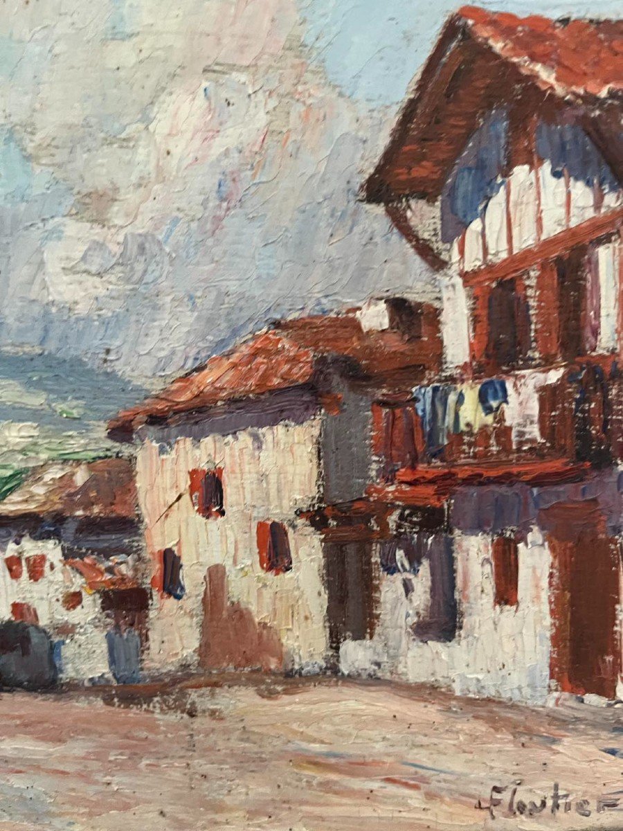 Louis FLOUTIER (1882 - 1936)  "L’église de Bidart animée - Pays basque"  HSP signée 18 x 26 cm-photo-4