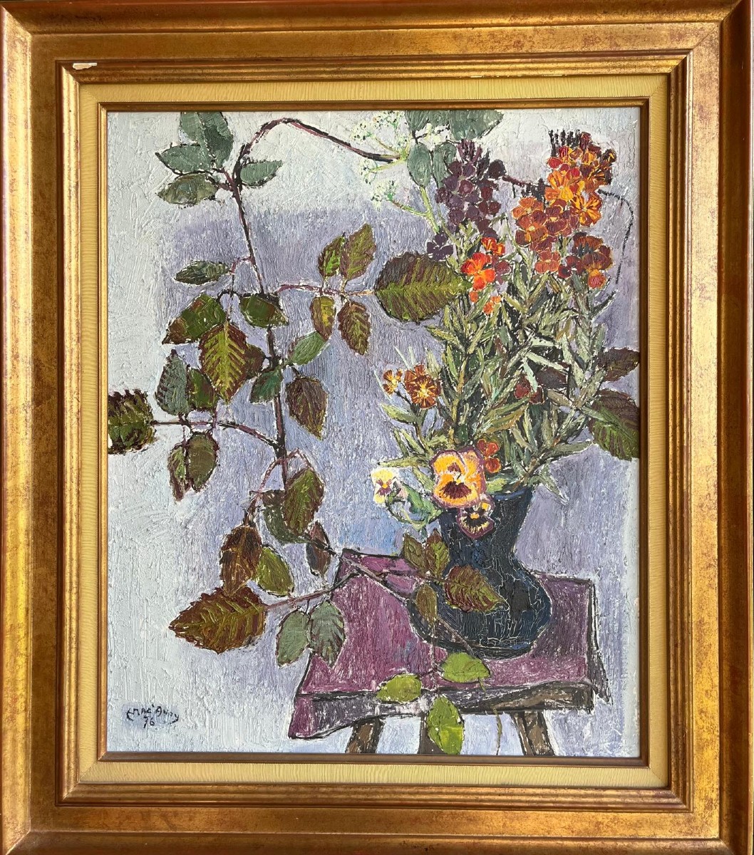 Edouard-georges Mac Avoy (1905-1991) Bordeaux Painter "bouquet Of Wallflowers" 1976- Oil 71x55 -photo-2