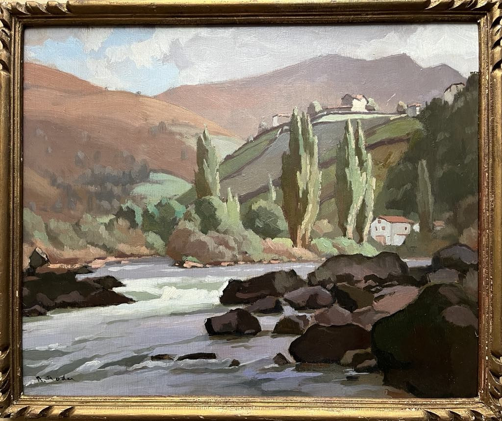 René RODES (1896 – 1971)   « Vue de Bidarray » - Pays basque 1951   Huile sur panneau 38x46 cm-photo-2