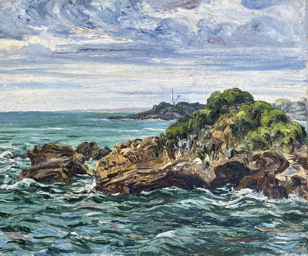 Louis Daran (1881–1969) “rock Of Basta And Lighthouse Of Biarritz” Basque Country (1947) Hsp 38x45cm